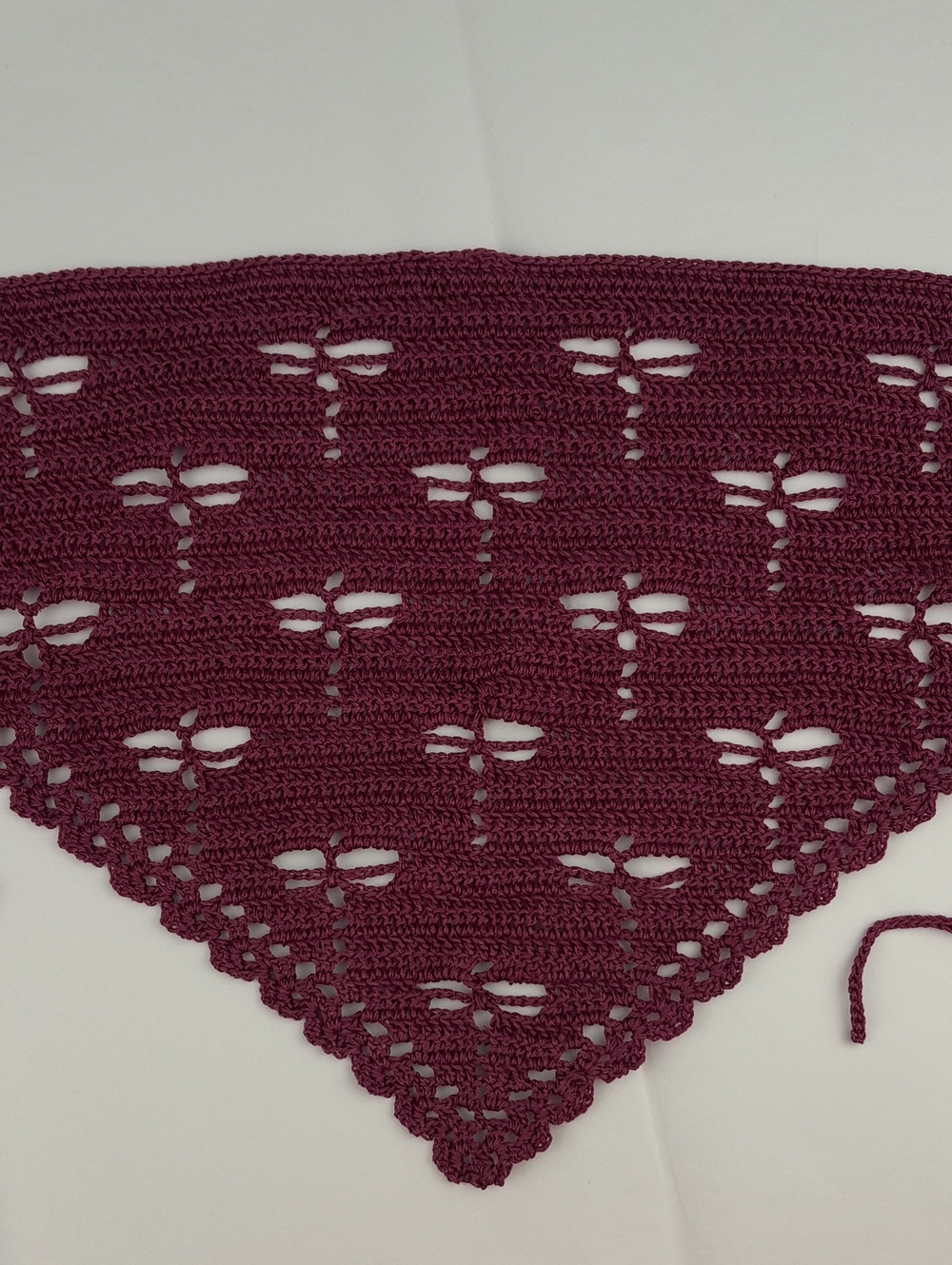 Handmade Crocheted Dragonfly Filet Maroon Wine Head Bandana Tie Back Kerchief - Picture 2 of 10